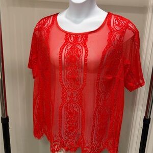 Worthington Vibrant Red Lace Blouse